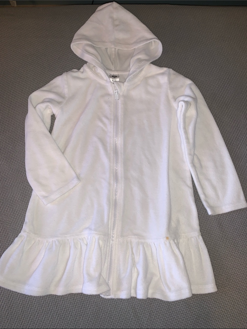 Gerber White Hooded Zip-Front Ruffle Coverup